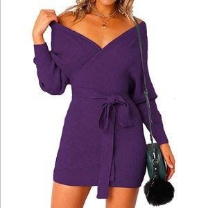 Purple knit wrap dress